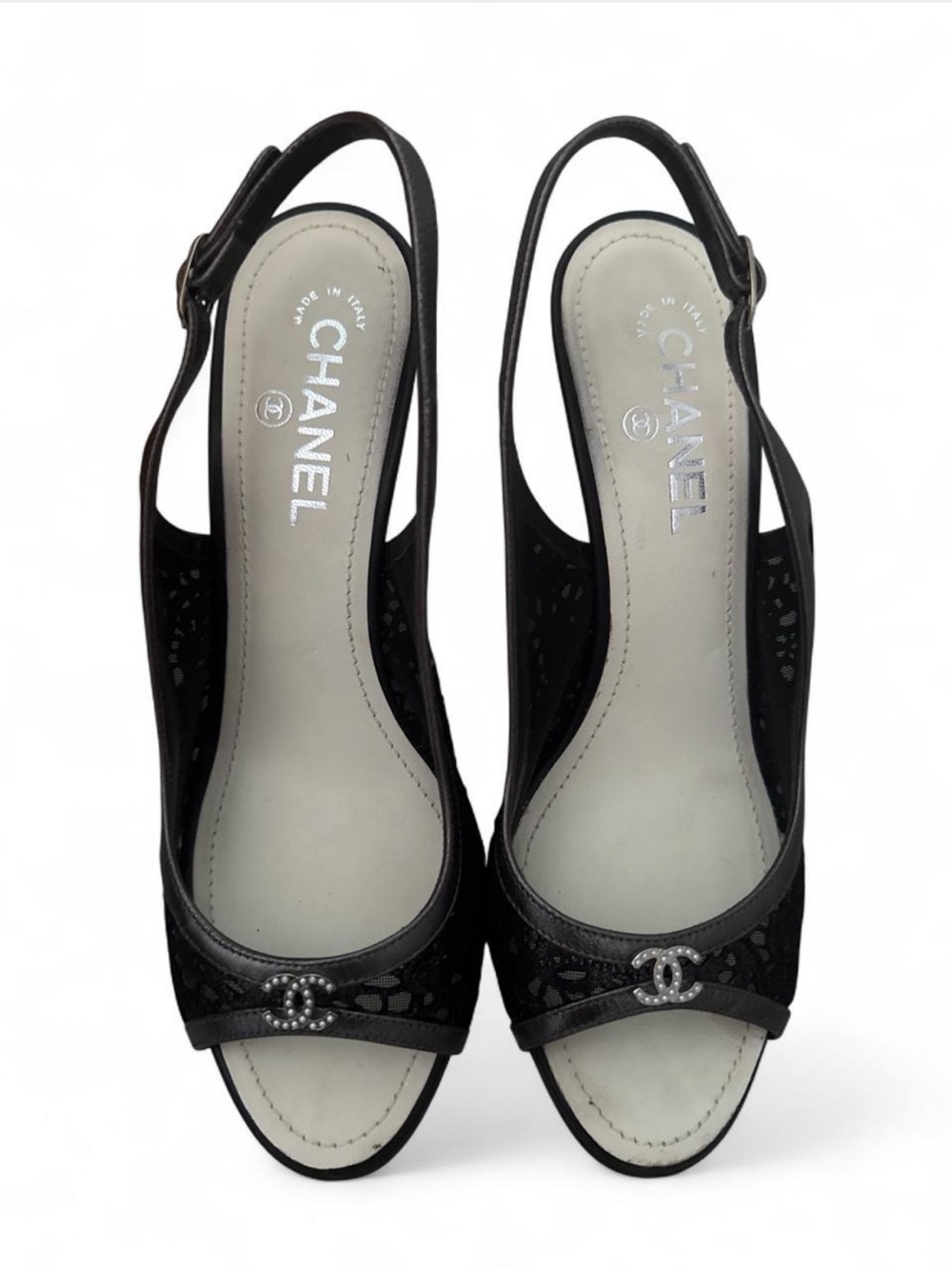 CHANEL Black Open-Toe Slingback Sandals with CC Accent